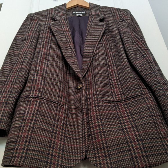 Sag Harbor Petite Wool Oversized Blazer Brown Plaid Vintage 10 Small 10P 6 - Picture 7 of 14